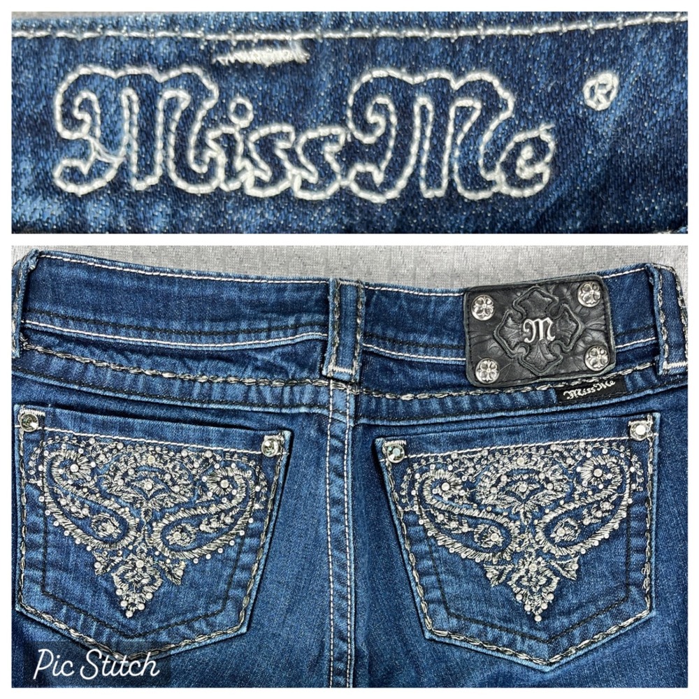 Miss Me Skinny Jeans Women 29x30 low rise Dark Wash Embellished Rhinestone‎
